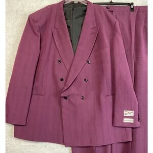 Gino Cappeli Big Tall Suit 56L Pants 52W Purple Stripe DB NWT Unhemmed Retro
